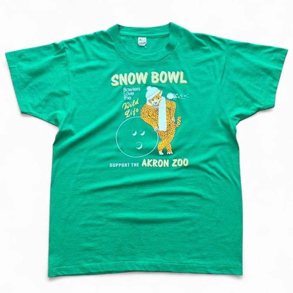 Vintage 80s Akron Zoo Snow Bowl Support Souvenir Cheetah Art T-shirt XL